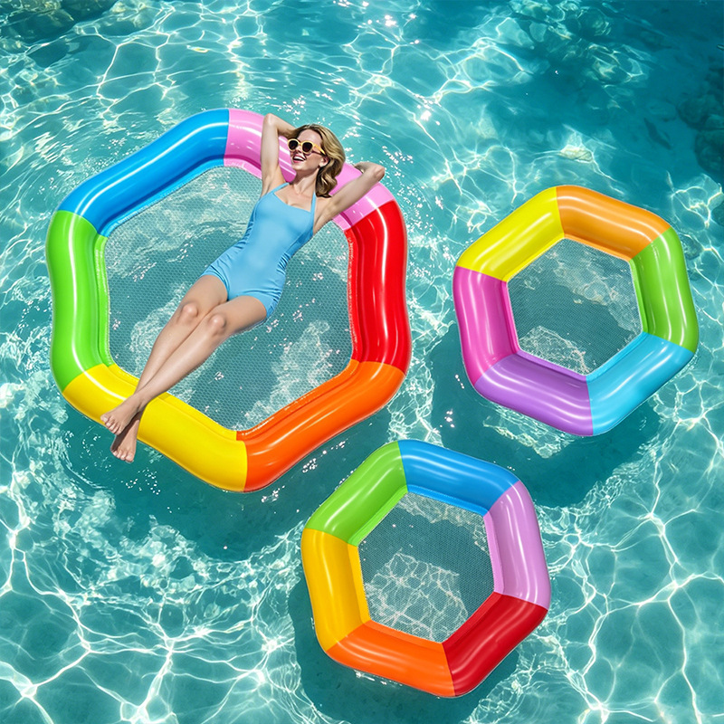 Pool Lounger Inflatable - Yeni Altıgen Renkli Şişme Su Yatağı
